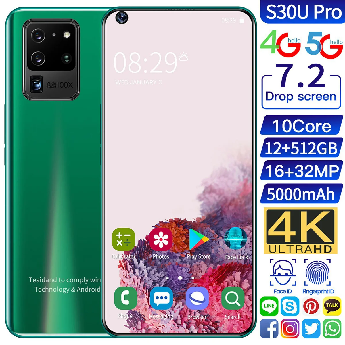 S30U Pro 7.2 Inch Global Version Galxy Smartphone Full Screen 12GB+ 512GB Android 10 Finger Face ID Dual Camera 4G Smart Mobile 
S30U Pro 7.2 Inch Global Version Galxy Smartphone Full Screen 12GB+ 512GB Android 10 Finger Face ID Dual Camera 4G Smart Mobile