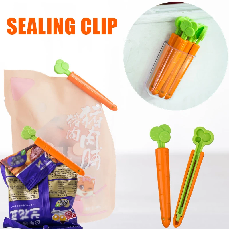 

5Pcs Carrot Food Bag Sealing Clip Fresh-Keeping Clamp Sealer for Food and Snack Bags Kitchen