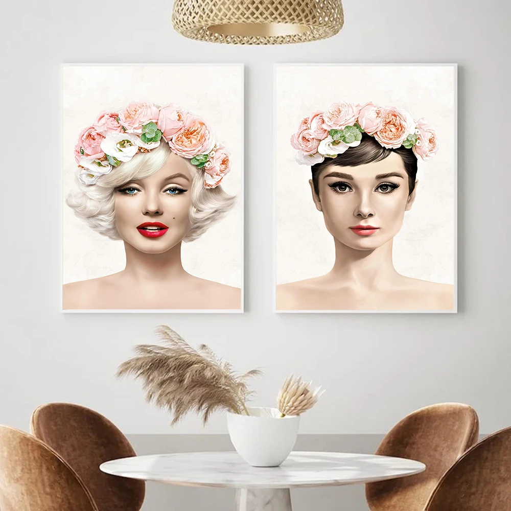 Fashion Audrey Hepburn Marilyn Monroe Pink Flower Head Canvas Painting Posters and Print Wall Art Pictures for Living Room Decor
Fashion Audrey Hepburn Marilyn Monroe Pink Flower Head Canvas Painting Posters and Print Wall Art Pictures for Living Room Decor