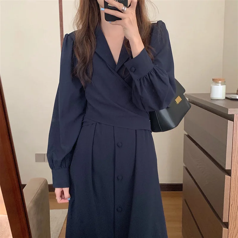 Fall 2021 New Temperament Long-sleeved Single-breasted High-waisted Women's Suit Collar Slim Waist Tie-knee Long Dress Women
Fall 2021 New Temperament Long-sleeved Single-breasted High-waisted Women's Suit Collar Slim Waist Tie-knee Long Dress Women