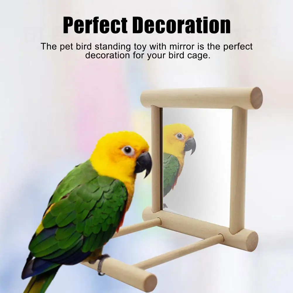 

1pc Pet Bird Mirror Wooden Play Toy Stand For Parrot Budgies Parakeet Cockatiel Conure Finch Lovebird Birds Accessoires Dropship