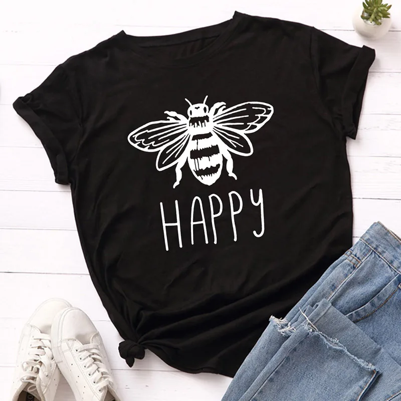 Bee Happy Graphic T Shirt Women Save The Bees Cotton Tshirt Harajuku Tumblr Shirts Short Sleeve O-neck Girls Tops Drop Shipping
Bee Happy Graphic T Shirt Women Save The Bees Cotton Tshirt Harajuku Tumblr Shirts Short Sleeve O-neck Girls Tops Drop Shipping