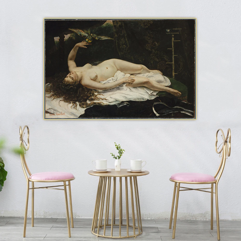 Citon Gustave Courbet 》 женщина с попугаем Картина на холсте масляная живопись