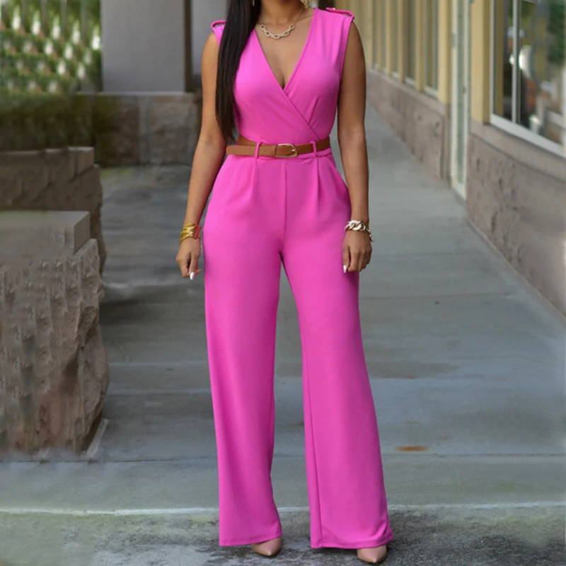Women's Sleeveless Jumpsuit Elegant Vintage Office Ladies Wide Long Leg Jumpsuit with Belt Solid Color Sexy Overalls Fashion
Women's Sleeveless Jumpsuit Elegant Vintage Office Ladies Wide Long Leg Jumpsuit with Belt Solid Color Sexy Overalls Fashion