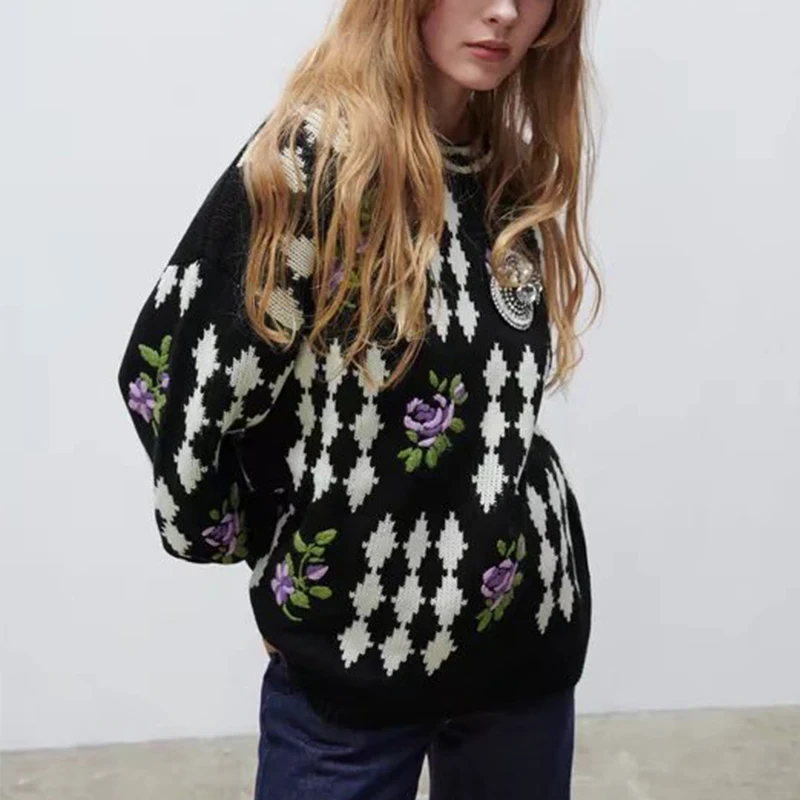 Женский жаккардовый свитер с цветочным принтом, с круглым вырезом и длинным рукавом
Женский жаккардовый свитер с цветочным принтом, с круглым вырезом и длинным рукавом