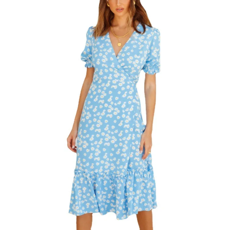 2021 New Ladies Summer Puff Sleeve Print Chiffon Dress Women Sweet Half V Neck High Waist Split Floral Long Dresses
2021 New Ladies Summer Puff Sleeve Print Chiffon Dress Women Sweet Half V Neck High Waist Split Floral Long Dresses