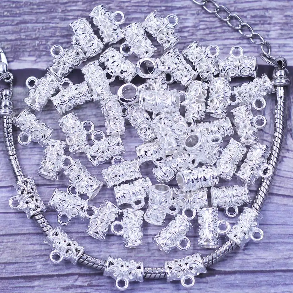 20Pcs Bail Spacer Beads Tube Flower Pattern Hollow Silver Plated Metal For European Charm Bracelets Jewelry DIY Finding 11x5mm
20Pcs Bail Spacer Beads Tube Flower Pattern Hollow Silver Plated Metal For European Charm Bracelets Jewelry DIY Finding 11x5mm