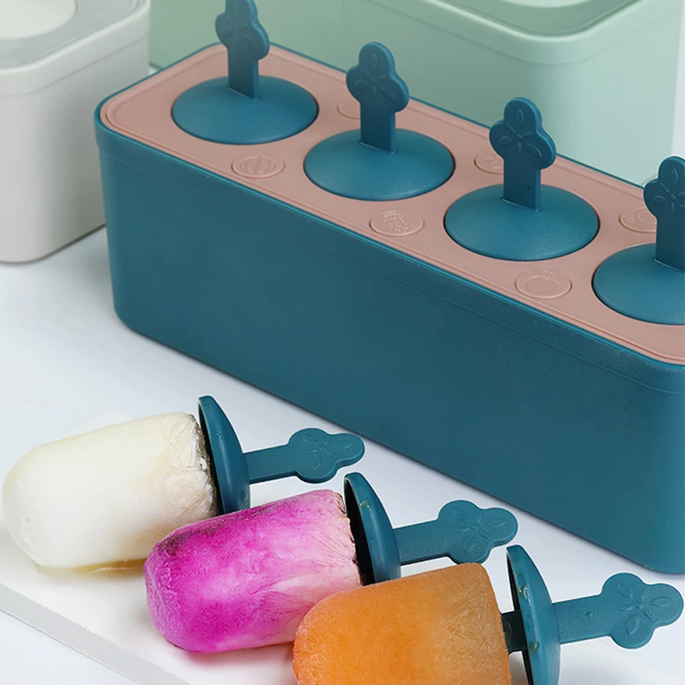 DIY Silicone Ice Cream Popsicle Mold 4 Cell Homemade Ice Pop Mould Ice Lolly Molds Popsicles Barrel Maker Mould Kitchen Tool