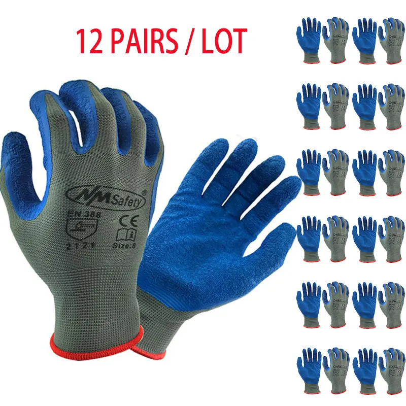 

24Pcs/12 Pairs Latex Dipped Work Gloves Spider Grip Polyester Knit Cotton Rubber Safety Working Glove