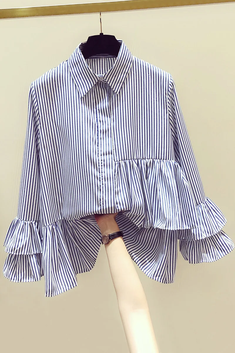 Vertical Striped Shirt Female Long Sleeve Blouse 2020 Spring New Korean-Style Ruffle Bell-Sleeve Loose Shirt Tops Stripe Blouses
Vertical Striped Shirt Female Long Sleeve Blouse 2020 Spring New Korean-Style Ruffle Bell-Sleeve Loose Shirt Tops Stripe Blouses