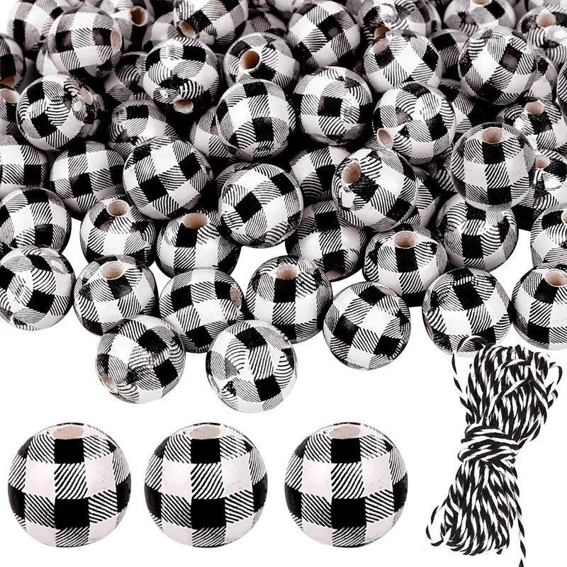 120 шт. черно-белые клетчатые деревянные бусины фермерский буйвол деревянные бусины с 20 м черно-белая веревка для украшения стен гирлянды 
120 шт. черно-белые клетчатые деревянные бусины фермерский буйвол деревянные бусины с 20 м черно-белая веревка для украшения стен гирлянды