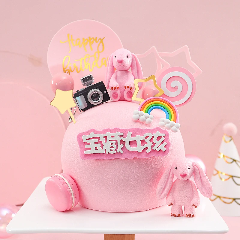 Cakelove розовый кролик камера торт Топпер кекс вечерние украшения для выпечки День