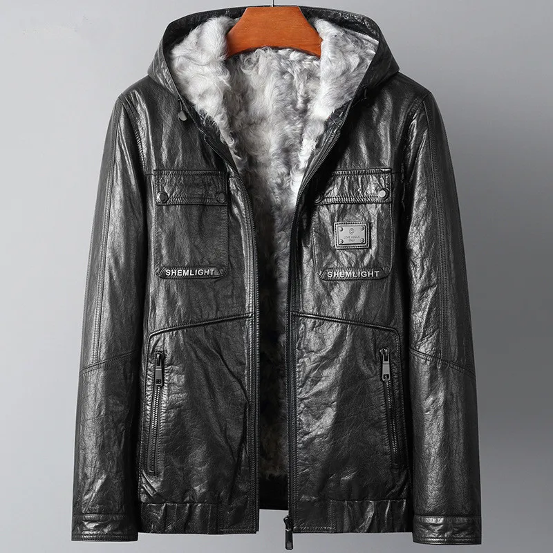 Winter Genuine Leather Jacket Mens Real lambswool Fur Warm Jackets Hooded Biker Coat Zipper Thicken Outerwear Overcoat Plus Size
Winter Genuine Leather Jacket Mens Real lambswool Fur Warm Jackets Hooded Biker Coat Zipper Thicken Outerwear Overcoat Plus Size