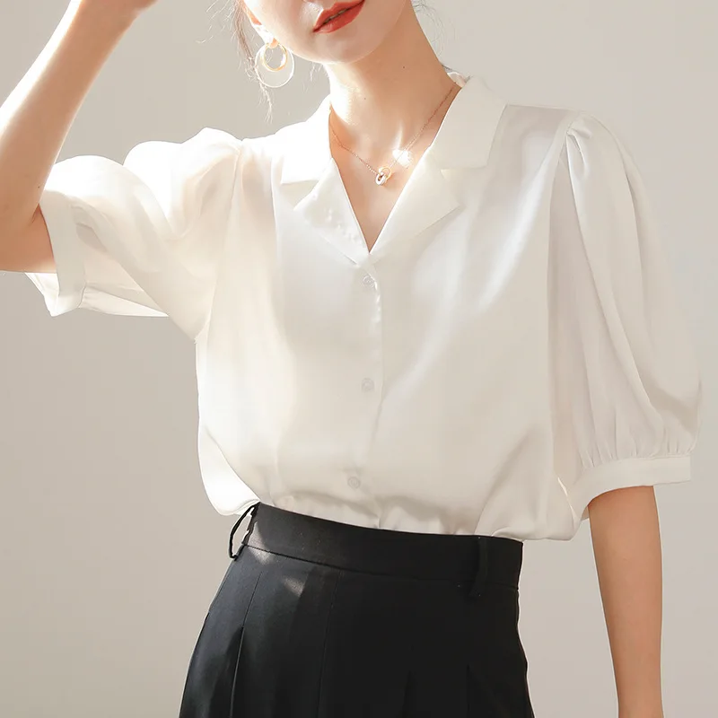 White Short Sleeve Tops Summer Women Elegant V Neck Puff Sleeve Baggy Blouses Woman Vintage Loose Button Up Shirt Blusa Feminina
White Short Sleeve Tops Summer Women Elegant V Neck Puff Sleeve Baggy Blouses Woman Vintage Loose Button Up Shirt Blusa Feminina