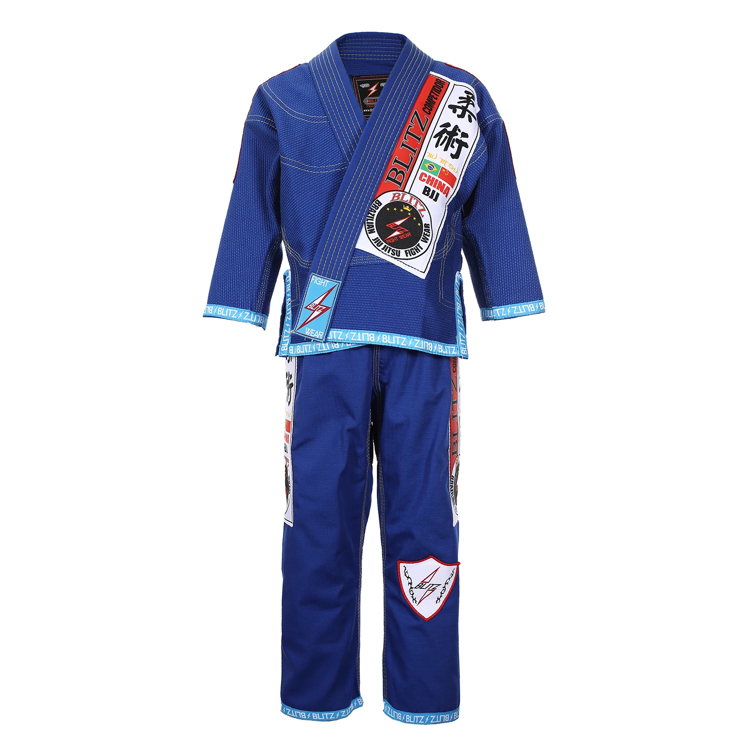

Spot Blitz (Lightning) Classic White Blue Black BJJ Brazilian Jiu Jitsu Taoist Robe Less Children SF Free Shipping