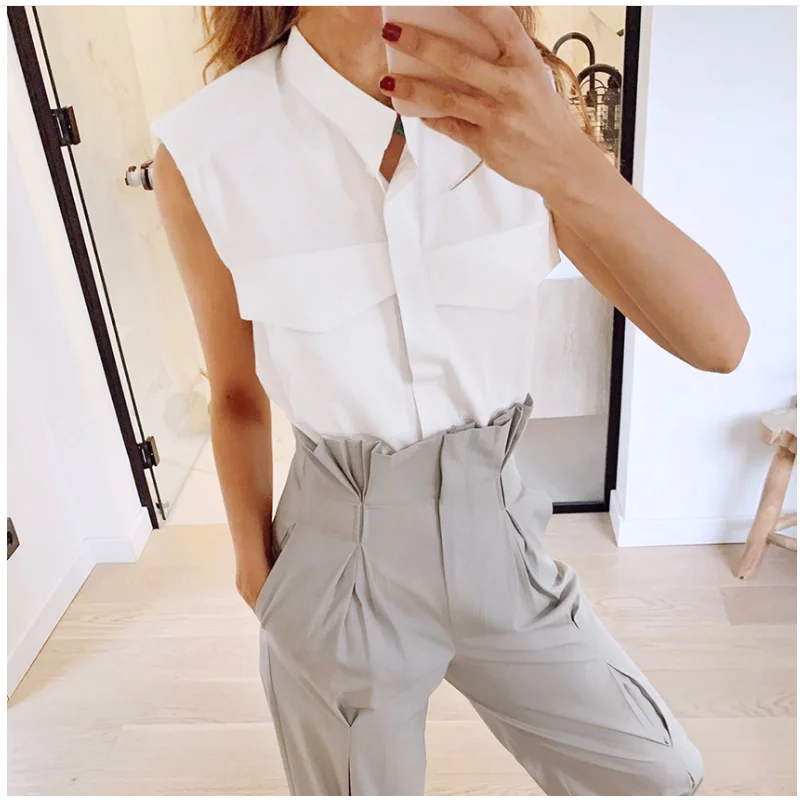 2021 Lapel Puff Sleeve Shirt Women's Spring Summer New Product Fashion Sleeveless Solid Color Design Shirt Female Tops Blouse
2021 Lapel Puff Sleeve Shirt Women's Spring Summer New Product Fashion Sleeveless Solid Color Design Shirt Female Tops Blouse