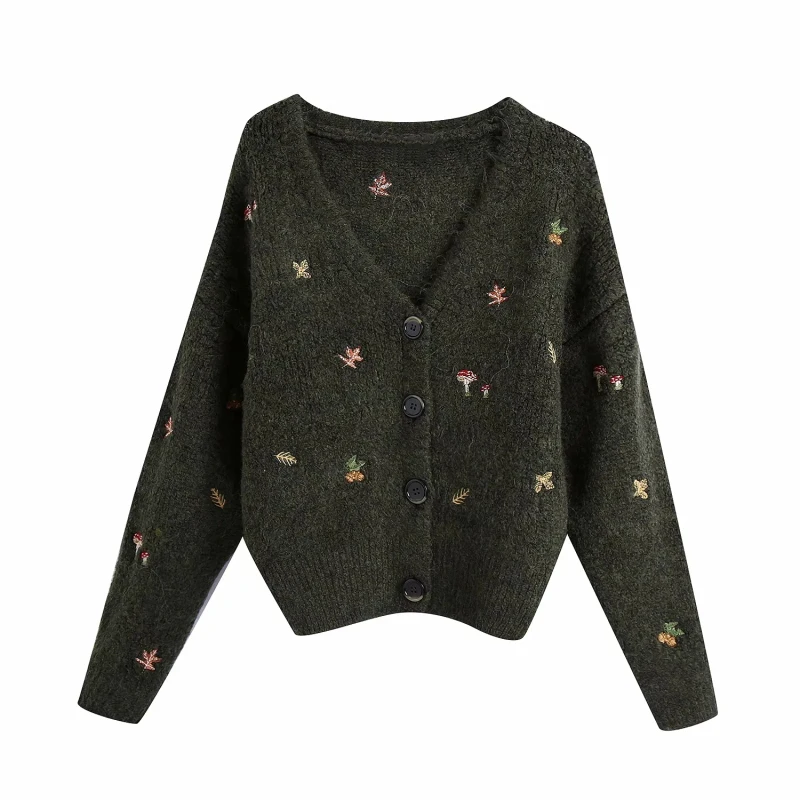 Vintage Chic Floral Embroidery Cropped Cardigans Women Fashion Green Button-up Sweaters Female Tops Knitwear
Vintage Chic Floral Embroidery Cropped Cardigans Women Fashion Green Button-up Sweaters Female Tops Knitwear