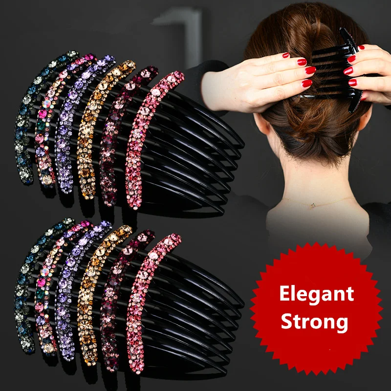 

2022 New Crystal Rhinestones Flower Hair Combs Clip Hairpins Headdress Women Girls Wedding Hair Accessories Disk Sticks Headwear