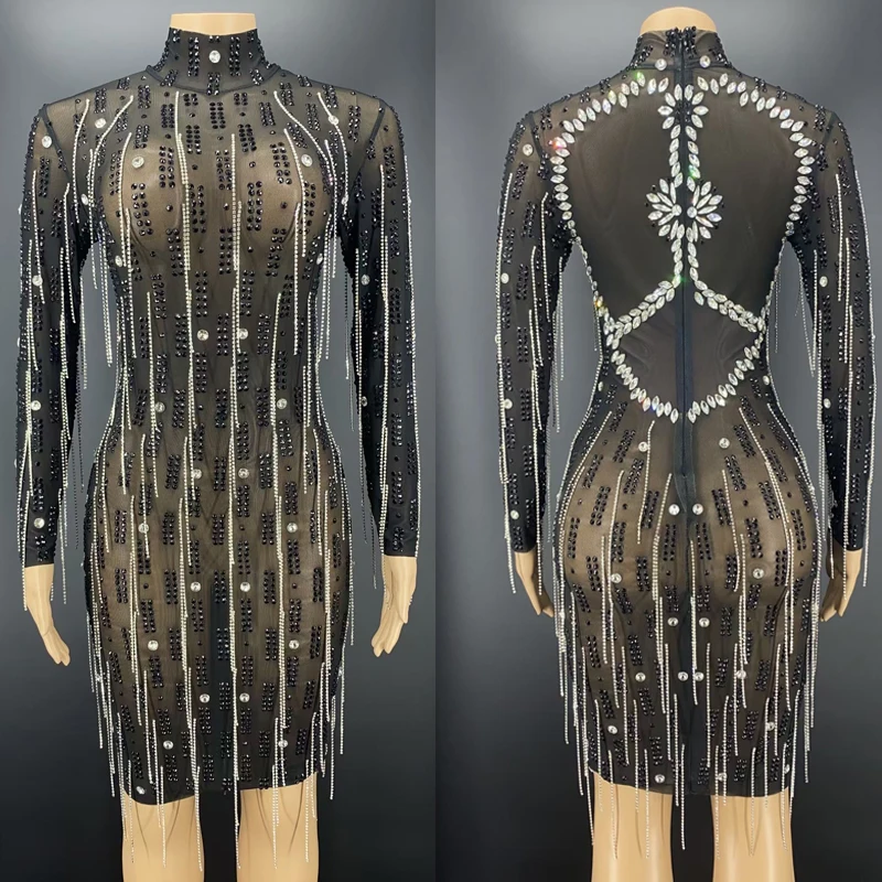 Black Crystals Chains Dress Birthday Celebrate Wear Evening Dresses Fringed Dress Female Singer Performance Costume XS3104
Black Crystals Chains Dress Birthday Celebrate Wear Evening Dresses Fringed Dress Female Singer Performance Costume XS3104
