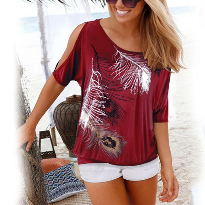 Women Summer Tshirt Casual Short Sleeve B Tops Tees Sexy Off Shoulder Feather Print T-Shirt O-neck Loose Plus Size 5XL Shirts
Women Summer Tshirt Casual Short Sleeve B Tops Tees Sexy Off Shoulder Feather Print T-Shirt O-neck Loose Plus Size 5XL Shirts