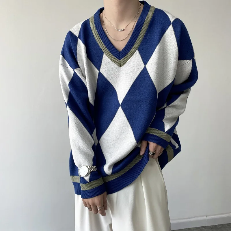 Autumn Winter Thicken Korean Fashion V-neck Diamond Plaid Men's Sweater Vintage Streetwear Loose Casual Pullover Sweater Men
Autumn Winter Thicken Korean Fashion V-neck Diamond Plaid Men's Sweater Vintage Streetwear Loose Casual Pullover Sweater Men