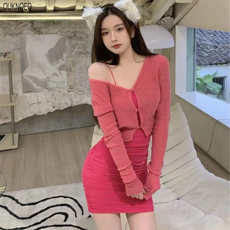 Women Sexy Dress Suit Waist Slimming Pink Hip Skirt + Sunscreen Cardigan Top Korean Mature Sexy Fashion Suspender Skirt Suit
Women Sexy Dress Suit Waist Slimming Pink Hip Skirt + Sunscreen Cardigan Top Korean Mature Sexy Fashion Suspender Skirt Suit