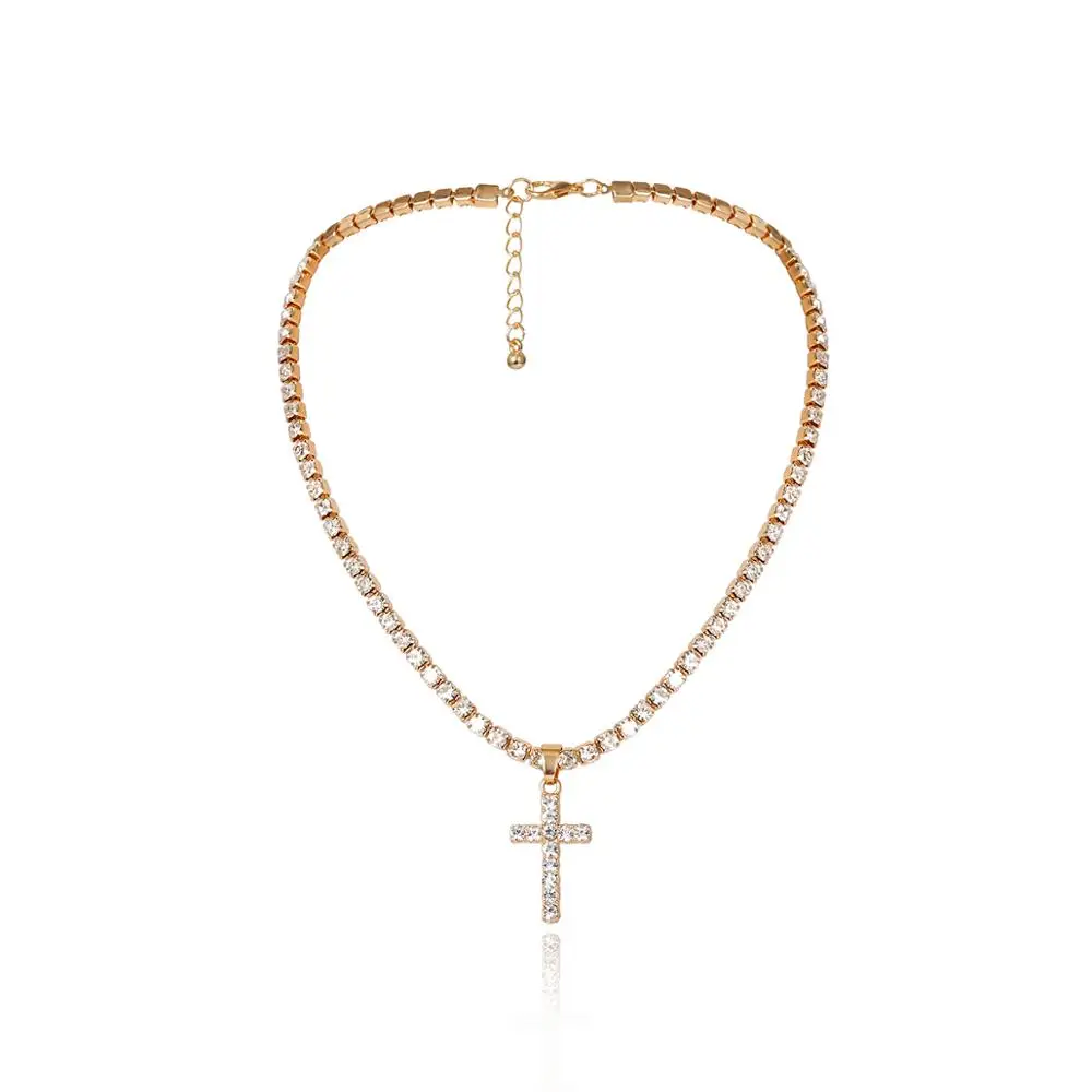 Готический Блестящий крест с фианитом колье подвеской ожерелье золотого и