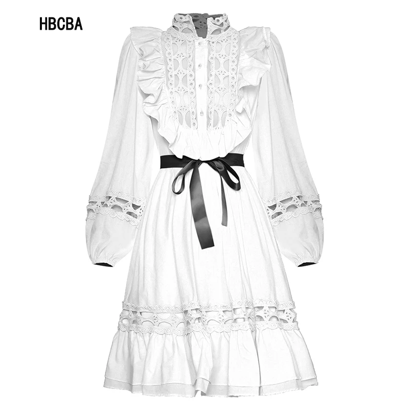 HBCBA Spring Fashion Designer Women's Stand Collar Ruffle Lantern Sleeve Hollow Out Strap Elegant White Skirt
HBCBA Spring Fashion Designer Women's Stand Collar Ruffle Lantern Sleeve Hollow Out Strap Elegant White Skirt
