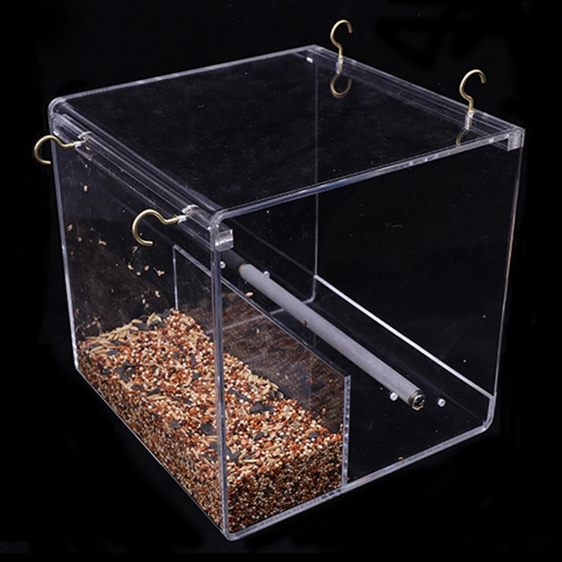 

Автоматическая кормушка для попугаев и птиц, устройство для кормления без беспорядка, контейнер для семян для маленьких и средних птиц