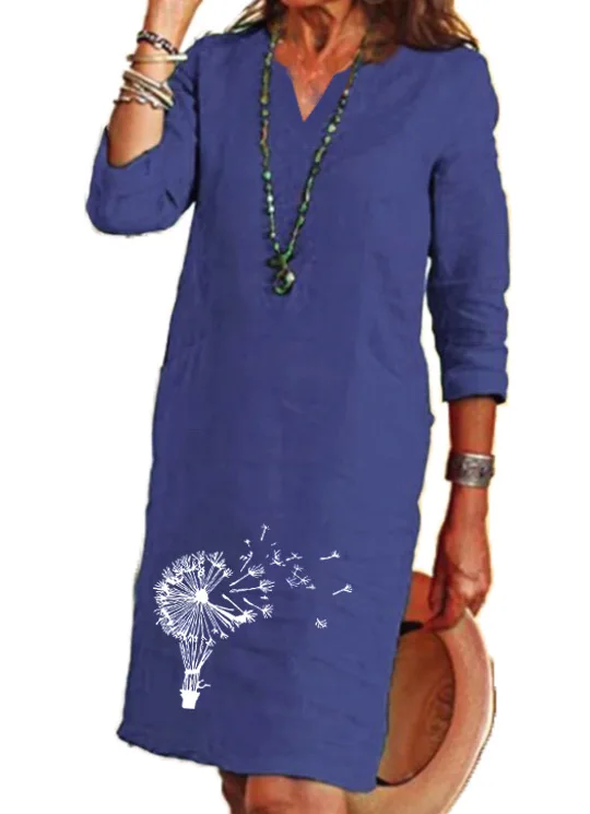 V-neck dandelion print medium length dress
V-neck dandelion print medium length dress