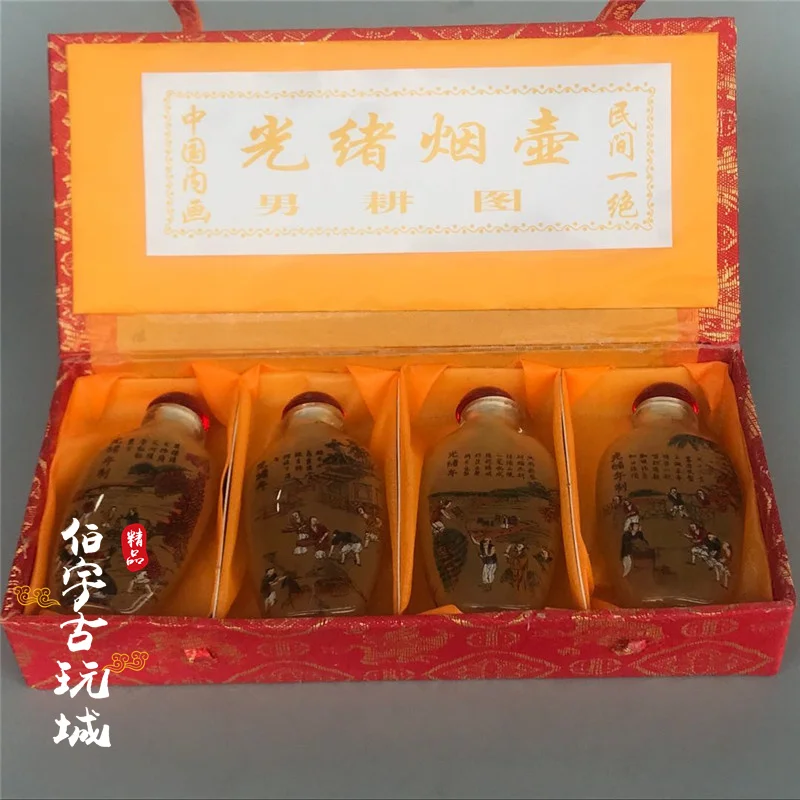 

A 4PCS RARE CHINESE INSIDE HAND PAINTING GLASS SEXY SNUFF BOTTLE