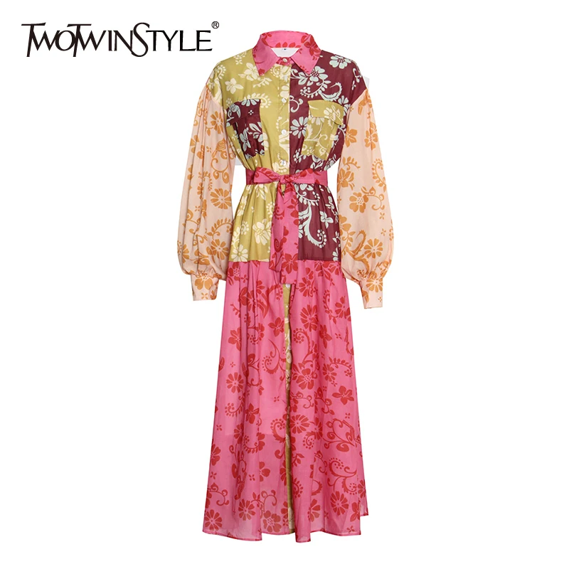 TWOTWINSTYLE Patchwork Colorblock Dresses For Female Lapel Collar Lantern Long Sleeve High Waist Slimming Women's Dress New
TWOTWINSTYLE Patchwork Colorblock Dresses For Female Lapel Collar Lantern Long Sleeve High Waist Slimming Women's Dress New
