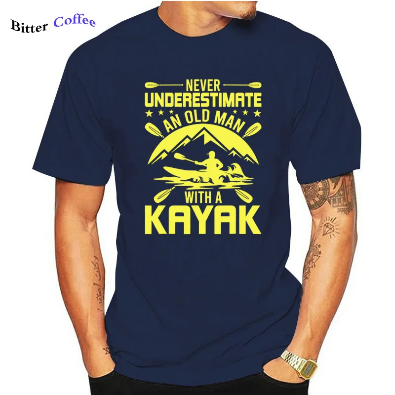 

Summer Never Underestimate An Old Man Loves Kayaking Paddle T Shirt Rowing Graphic Birthday Gift Short Sleeve Kayak T-shirts