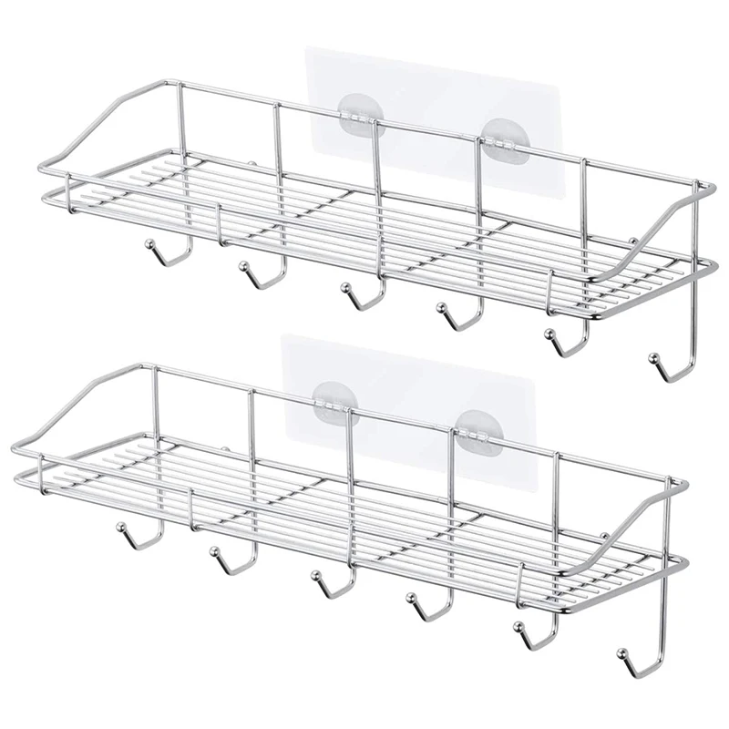 Shower Caddy, Stainless Steel Wall Mounted Bathroom Shelf with 6 Hooks and Adhesive, Storage Organizer for Toilet,2 Pack
Shower Caddy, Stainless Steel Wall Mounted Bathroom Shelf with 6 Hooks and Adhesive, Storage Organizer for Toilet,2 Pack