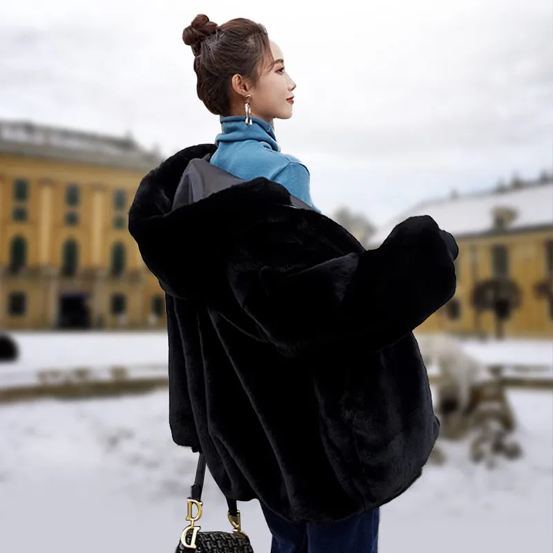 Faux Fur Coat Women 2019 Casual Hoodies Furry Thick Warm Long Rabbit Jacket Loose Winter casaco feminino JIU255 | Женская одежда