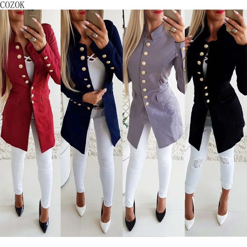 2021 Autumn / winter fashion women's coat Long Sleeve breasted slim suit coat women's new stand collar solid color long coat
2021 Autumn / winter fashion women's coat Long Sleeve breasted slim suit coat women's new stand collar solid color long coat