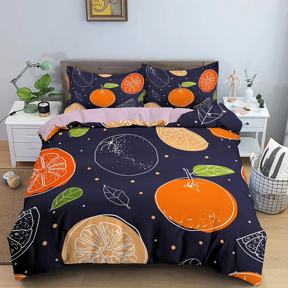 Комплект постельного белья с пододеяльником и наволочкой клубничный оранжевый 3d