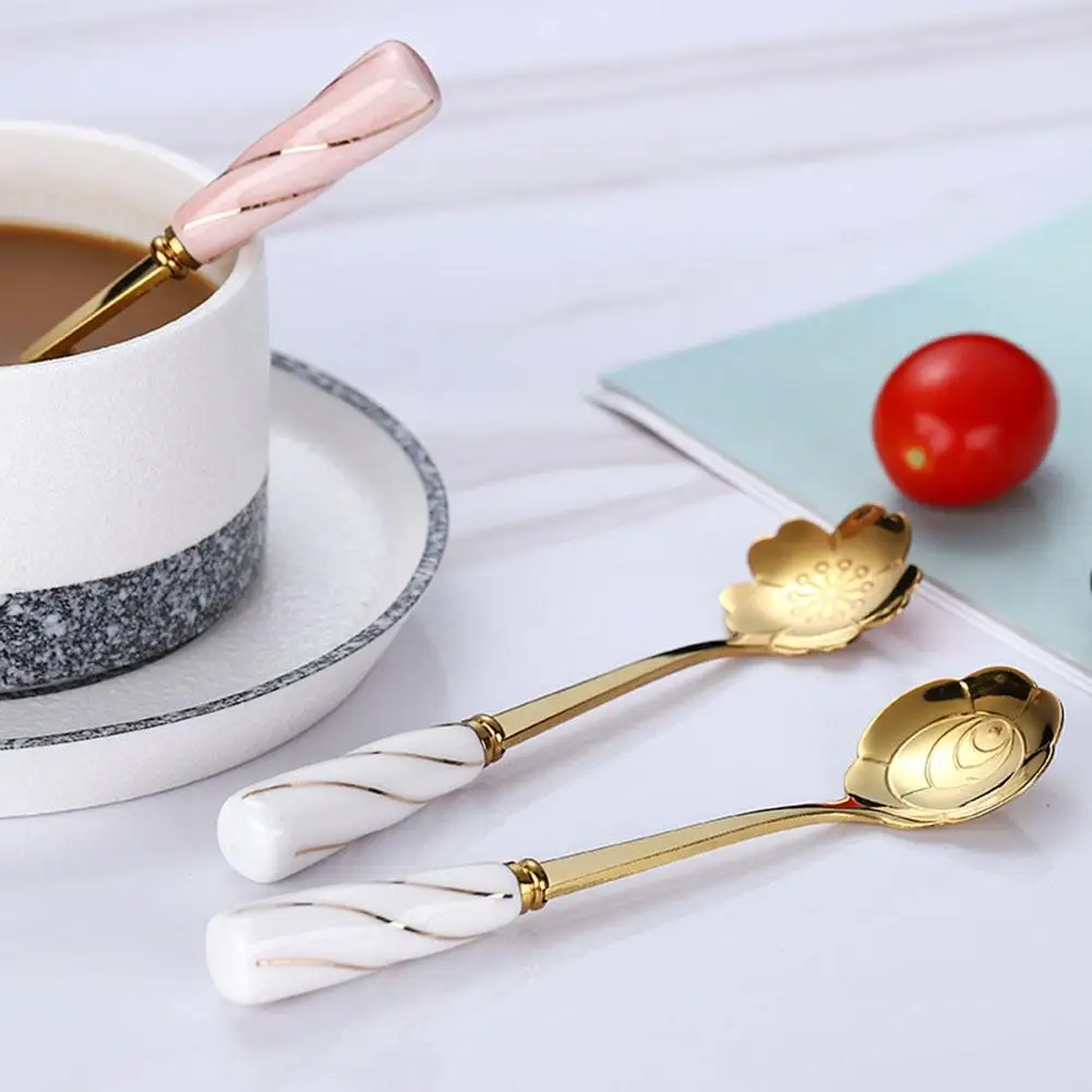 Coffee Stirring Spoon Tableware Ceramic Handle Flower Scoop Stainless Steel Gold Plated Spoons Kitchen Tools Dropshipping
Coffee Stirring Spoon Tableware Ceramic Handle Flower Scoop Stainless Steel Gold Plated Spoons Kitchen Tools Dropshipping