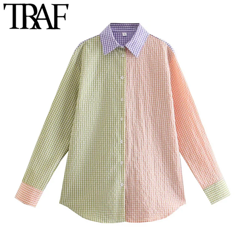 TRAF Women Fashion Contrast Plaid Loose Blouses Vintage Long Sleeve Button-up Female Shirts Blusas Chic Tops
TRAF Women Fashion Contrast Plaid Loose Blouses Vintage Long Sleeve Button-up Female Shirts Blusas Chic Tops
