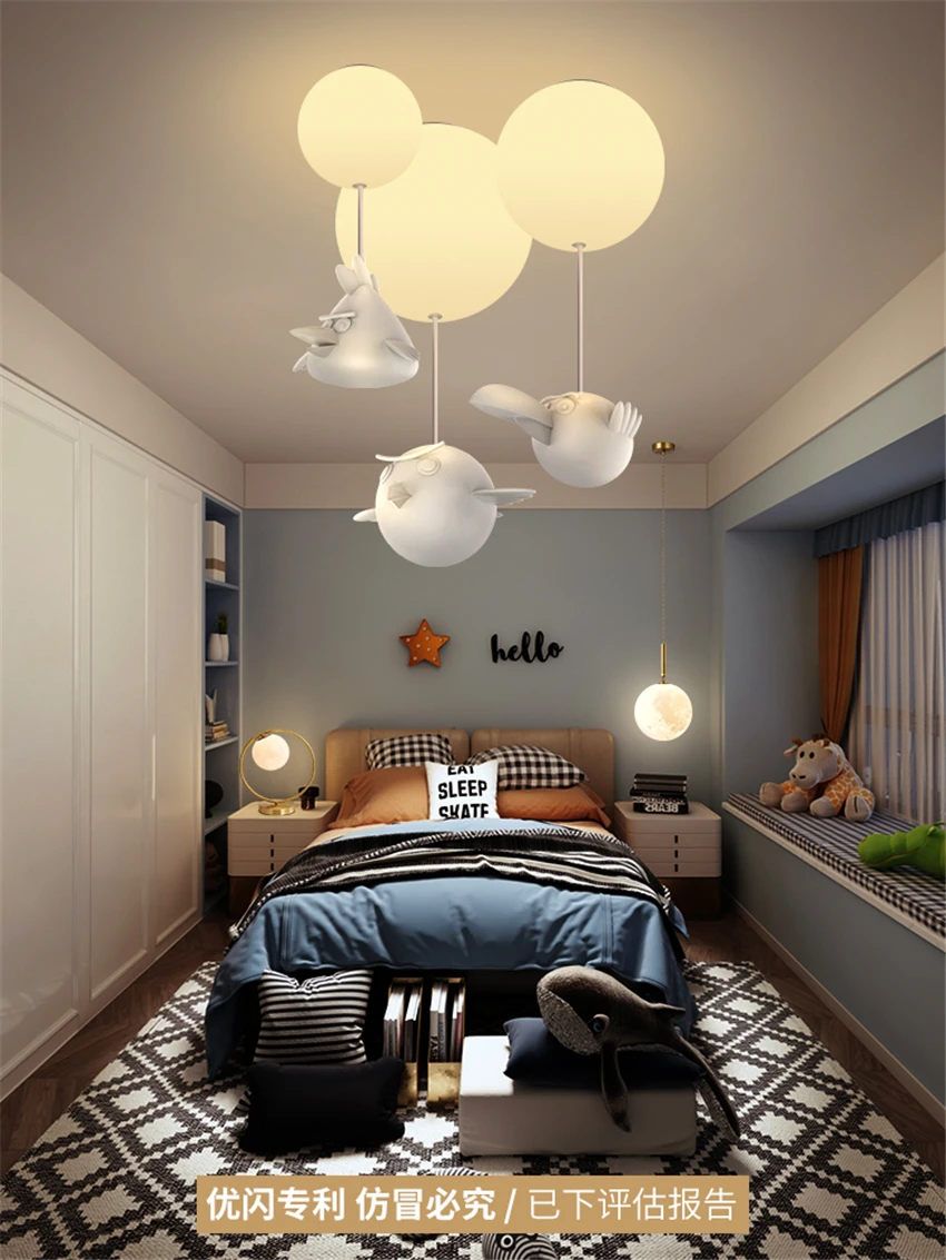 Nordic white cartoon bird glass ceiling lights children's lamps bedroom led resin decoration hanging room lamps E27 lighting
Nordic white cartoon bird glass ceiling lights children's lamps bedroom led resin decoration hanging room lamps E27 lighting