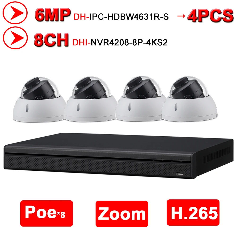 Dahua 6MP 8 + 4 система видеонаблюдения шт. IR IP камеры строгая и 8POE 4K сетевой