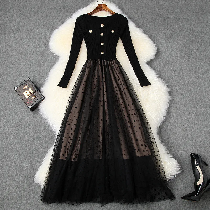 2020 Spring Fashion Long Dress High Quality Women Sexy Polka Dot Mesh Beading Button Deco Long Sleeve Sweater Dress Maxi Blue
2020 Spring Fashion Long Dress High Quality Women Sexy Polka Dot Mesh Beading Button Deco Long Sleeve Sweater Dress Maxi Blue