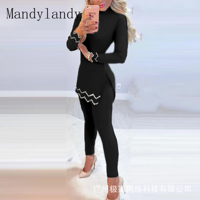 Mandylandy Women's Solid Color Diamond Sports Suit Spring Elastic Waist Pencil Pants + Long Sleeve Turtleneck T-shirt Suit
Mandylandy Women's Solid Color Diamond Sports Suit Spring Elastic Waist Pencil Pants + Long Sleeve Turtleneck T-shirt Suit