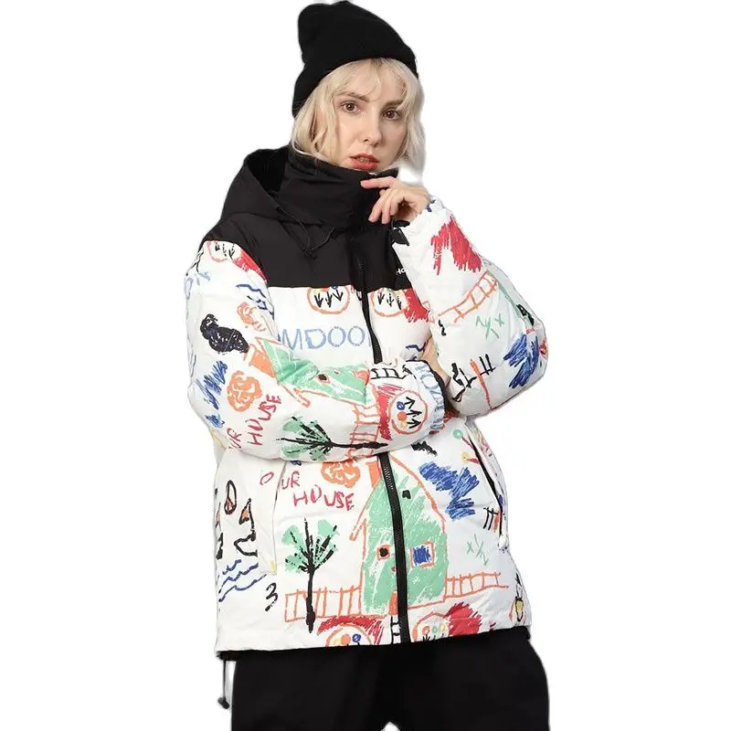 2022 New Winter Coat Women Warm Down Jacket Korean Graffiti Stand-up Collar Loose Short Couple Oversized Jacket Women Snow Coat 
2022 New Winter Coat Women Warm Down Jacket Korean Graffiti Stand-up Collar Loose Short Couple Oversized Jacket Women Snow Coat
