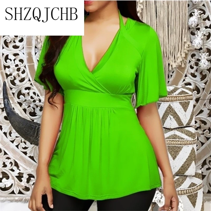 JCHB Women's T-Shirts V-neck Short Sleeve High Waist Female T-Shirt Summer Casual Lady Tunics Halter Plus Size 6XL Tunic
JCHB Women's T-Shirts V-neck Short Sleeve High Waist Female T-Shirt Summer Casual Lady Tunics Halter Plus Size 6XL Tunic
