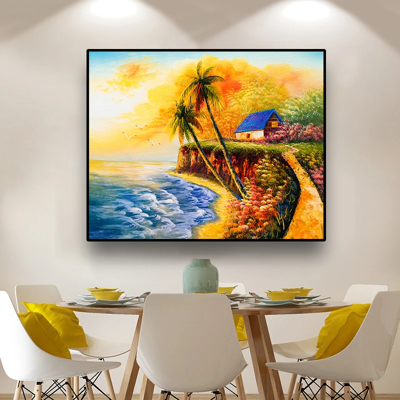Canvas Art Oil painting Little house by the sea Wall Decor Colorful Art Picture Modern Home Decoration For Living room Office
Canvas Art Oil painting Little house by the sea Wall Decor Colorful Art Picture Modern Home Decoration For Living room Office