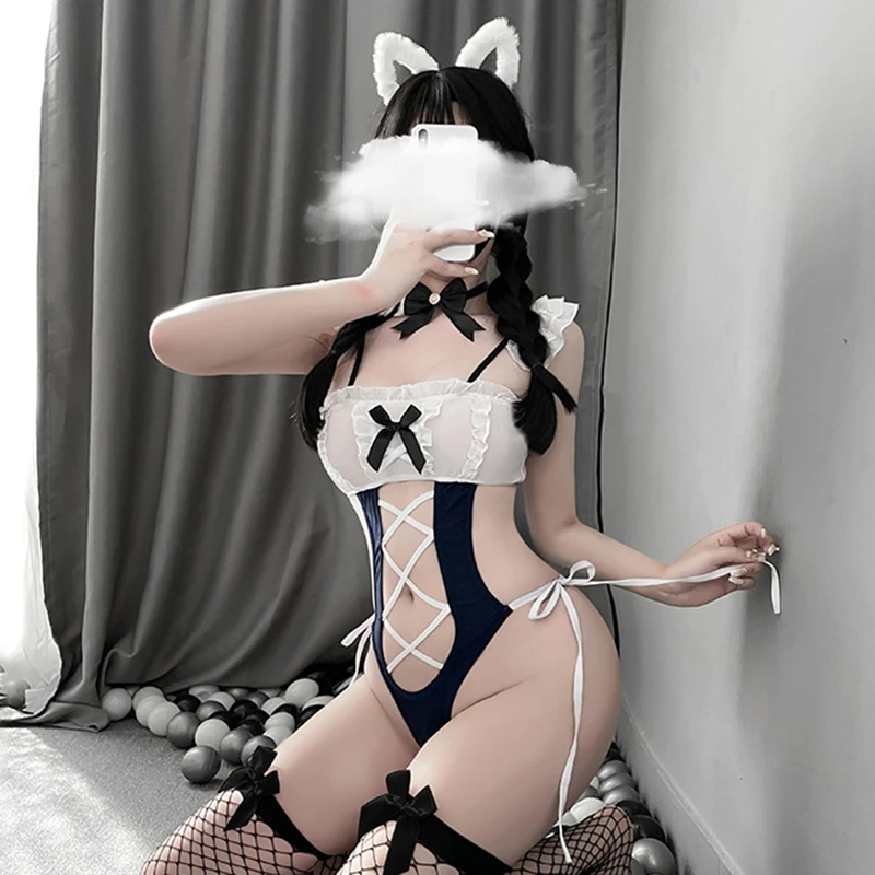 Sexy Maid Cosplay Costumes Japanese Lace Chiffon Edge One Piece Bodysuit Swimsuit Women Kawaii Cross Cat Costumes Maid Outfit
Sexy Maid Cosplay Costumes Japanese Lace Chiffon Edge One Piece Bodysuit Swimsuit Women Kawaii Cross Cat Costumes Maid Outfit