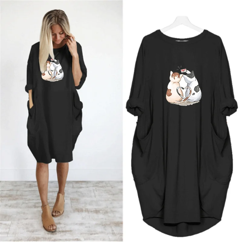 2020 Dress Women Cute Cat Print Pocket Casual Loose Vintage Party Autumn Girls Clothes Kawaii Womens M- Dresses
2020 Dress Women Cute Cat Print Pocket Casual Loose Vintage Party Autumn Girls Clothes Kawaii Womens M- Dresses
