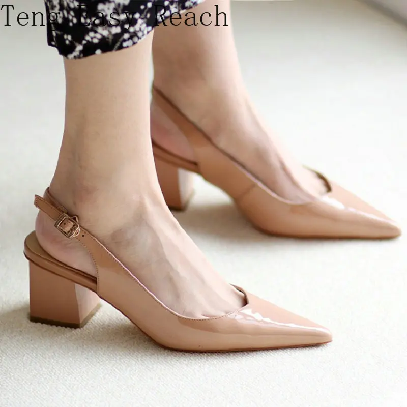 2021 Summer Natural Patent Leather Pointed Toe Chunky High Heels Slingback Retro Solid Beige Color Women Shoes Sandals
2021 Summer Natural Patent Leather Pointed Toe Chunky High Heels Slingback Retro Solid Beige Color Women Shoes Sandals