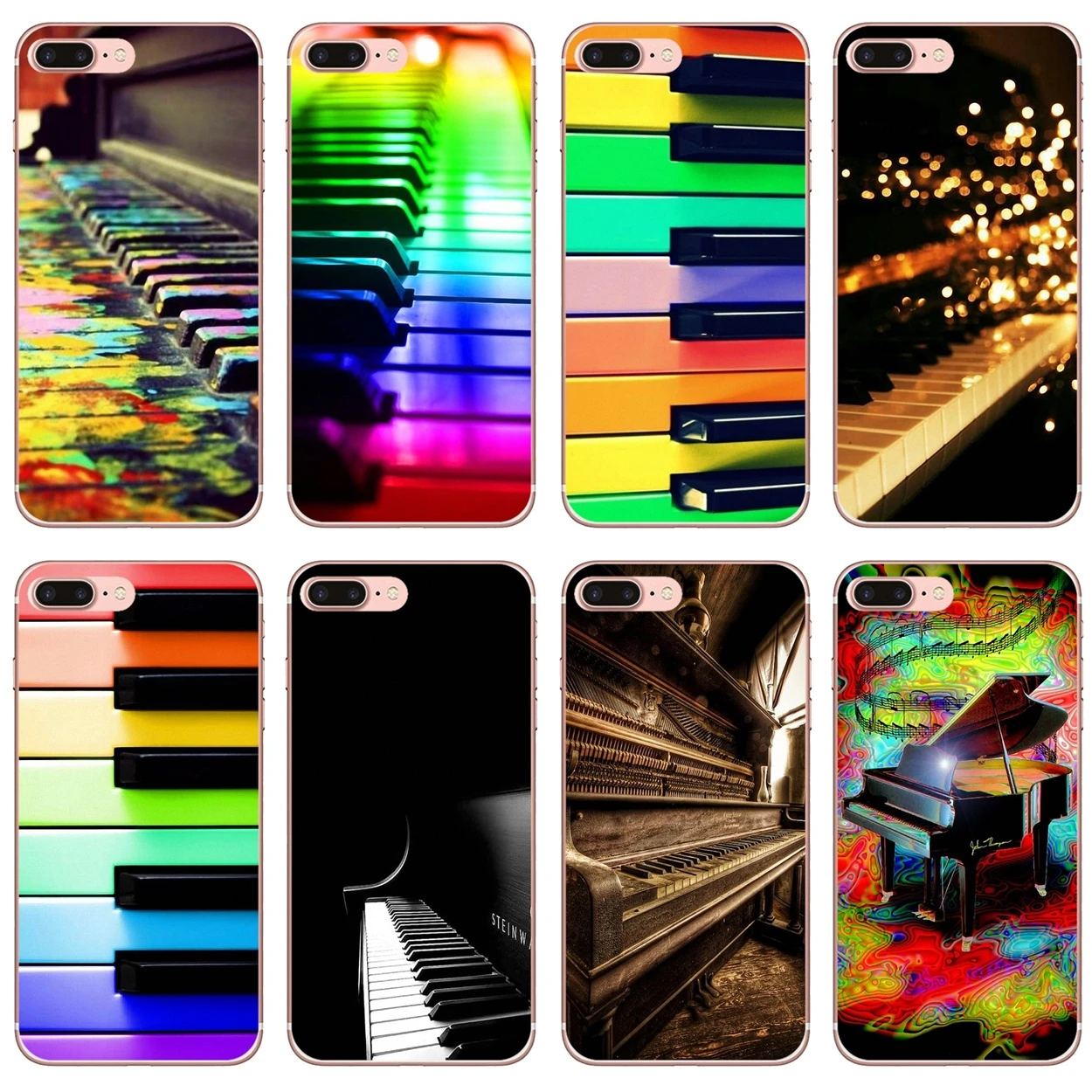 

Soft Shell Cover For iPhone 10 11 12 13 Mini Pro 4S 5S SE 5C 6 6S 7 8 X XR XS Plus Max 2020 Rainbow Piano Key color Keyboard